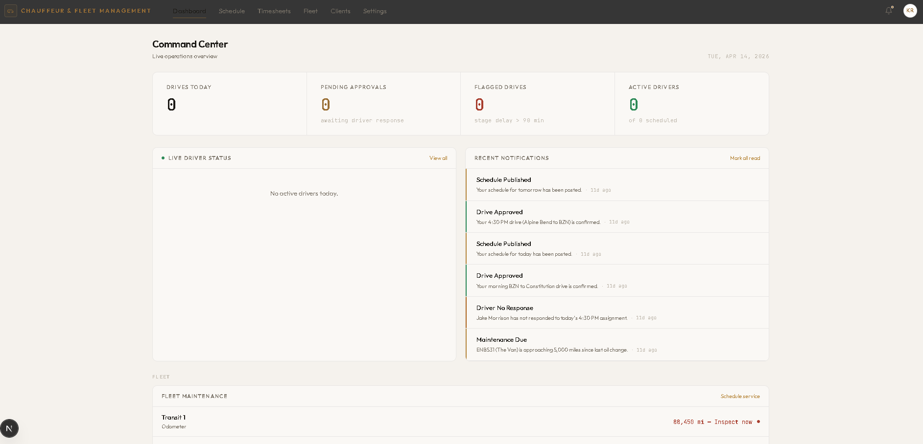 Chauffeur & Fleet Management AI automation dashboard